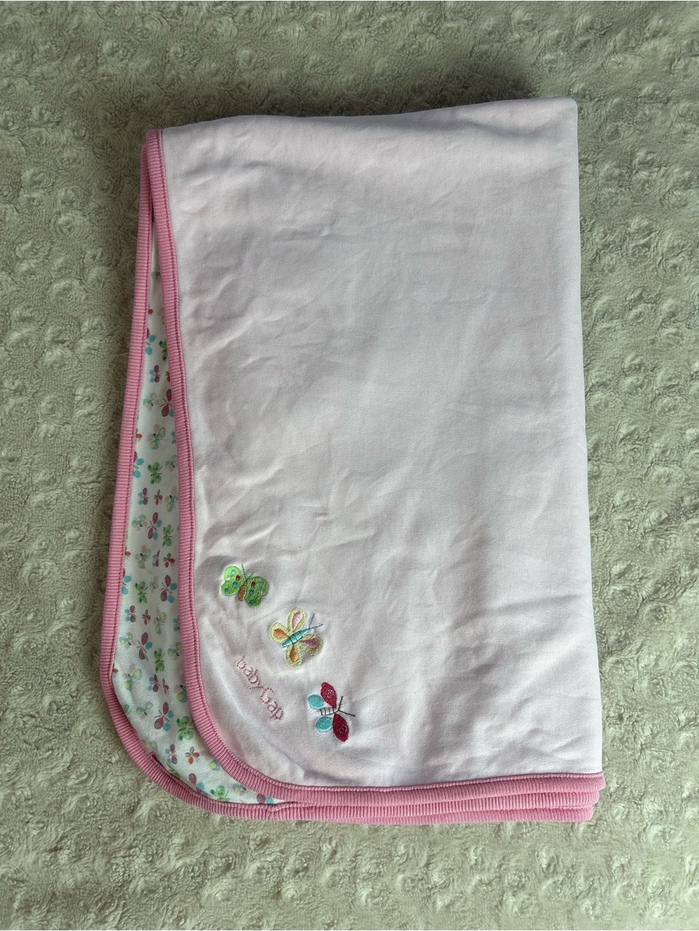 Baby Gap Pink Butterfly Baby Blanket Vintage Y2K 2002 Yellow Green White Blue